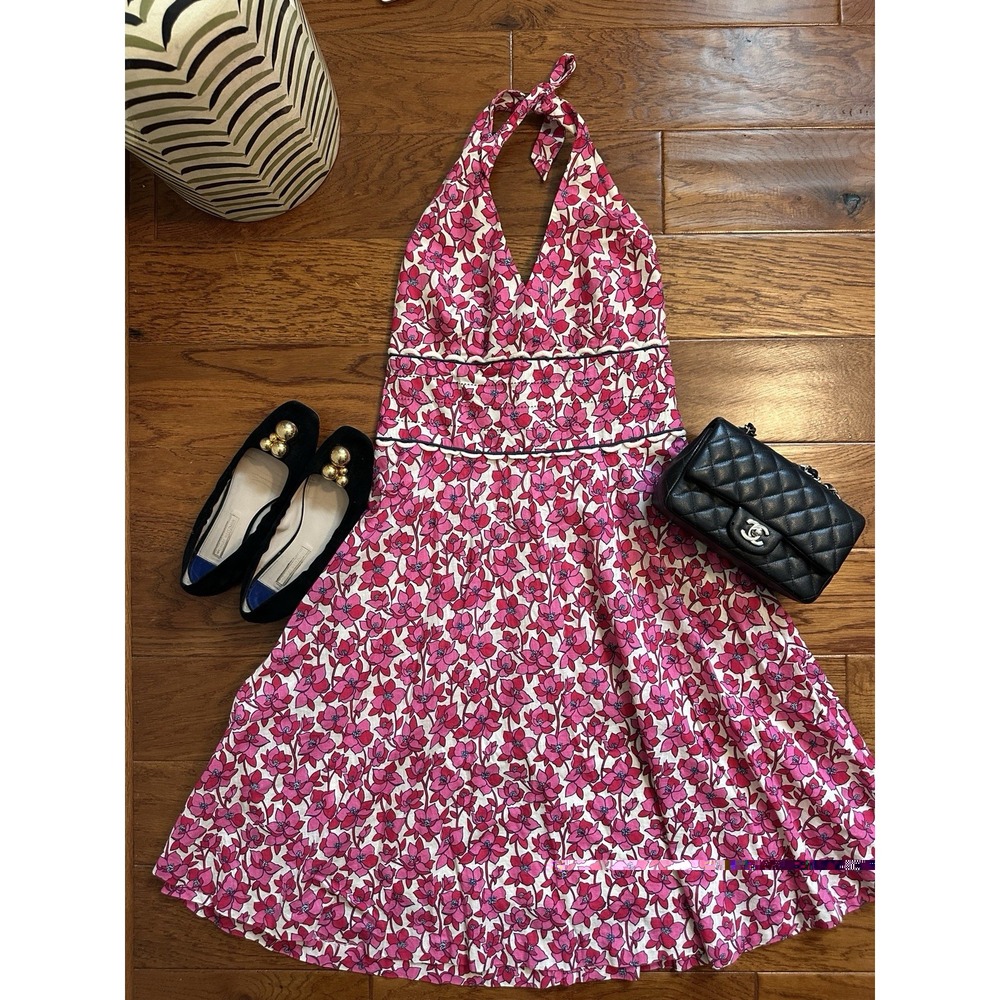 Lilly Pulitzer Pink Floral Halter Neck Sundress Empire Waist Lined Dress 4/6